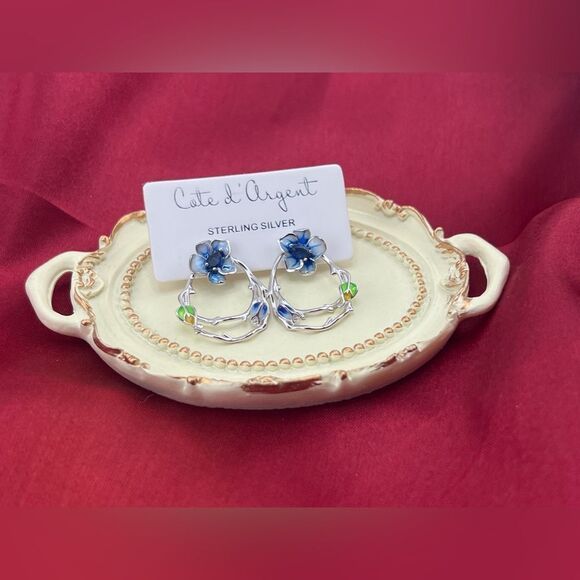 Sterling Silver Floral Hoop Earrings by Cote d’Argent - Picture 1 of 6